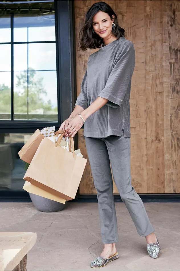 Soft Surroundings Samina Corduroy Pullover Shoreline Grey Women Tops Soft Surroundings Samina Corduroy Pullover Shoreline Grey Women Tops
