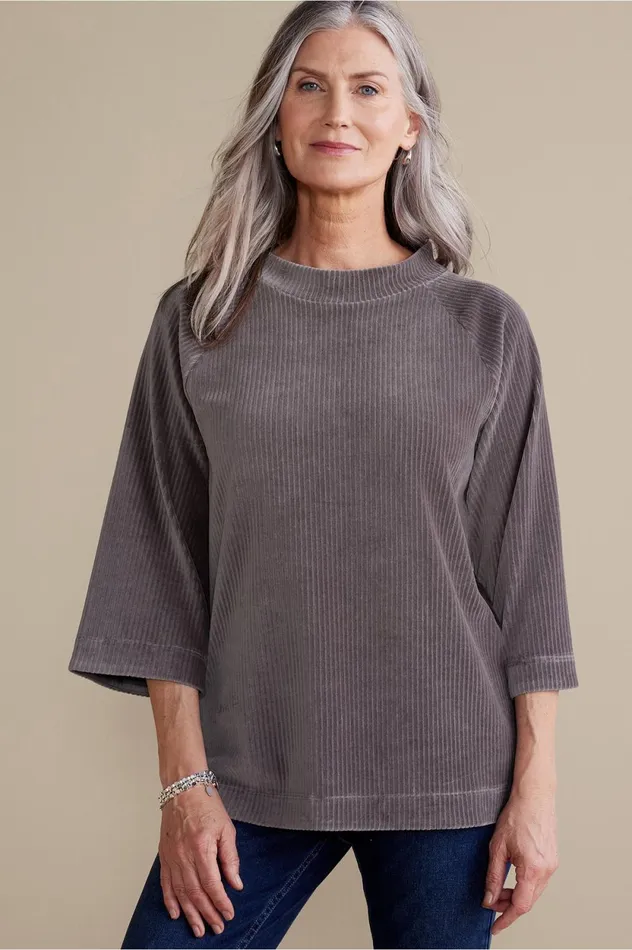 Soft Surroundings Samina Corduroy Pullover Shoreline Grey Women Tops Soft Surroundings Samina Corduroy Pullover Shoreline Grey Women Tops