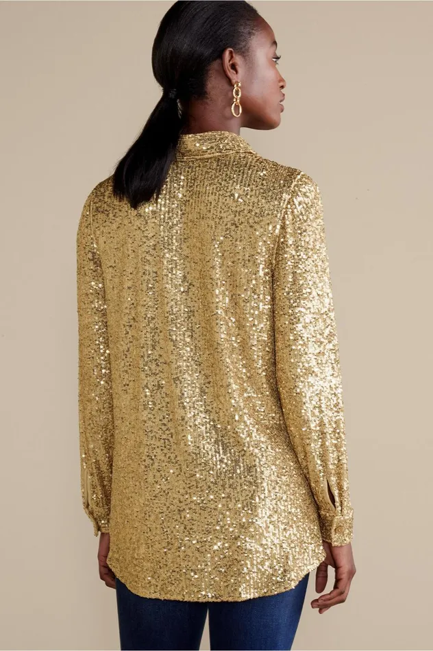 Soft Surroundings Sancerre Sequin Shirt Gold Sequin Women Tops Soft Surroundings Sancerre Sequin Shirt Gold Sequin Women Tops