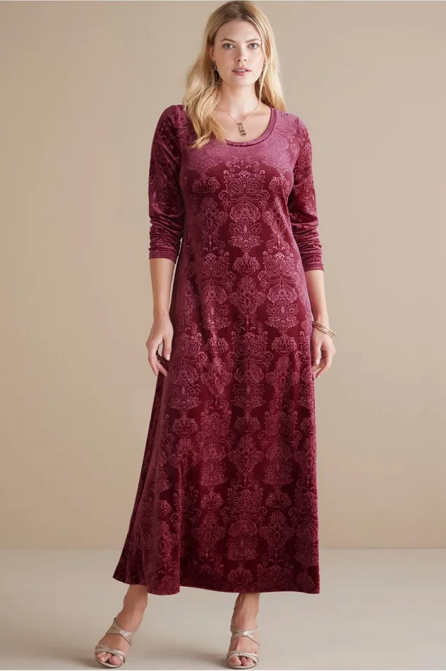 Soft Surroundings Santiago Embossed Velvet Dress Cabernet Tapestry Women Dresses Soft Surroundings Santiago Embossed Velvet Dress Cabernet Tapestry Women Dresses