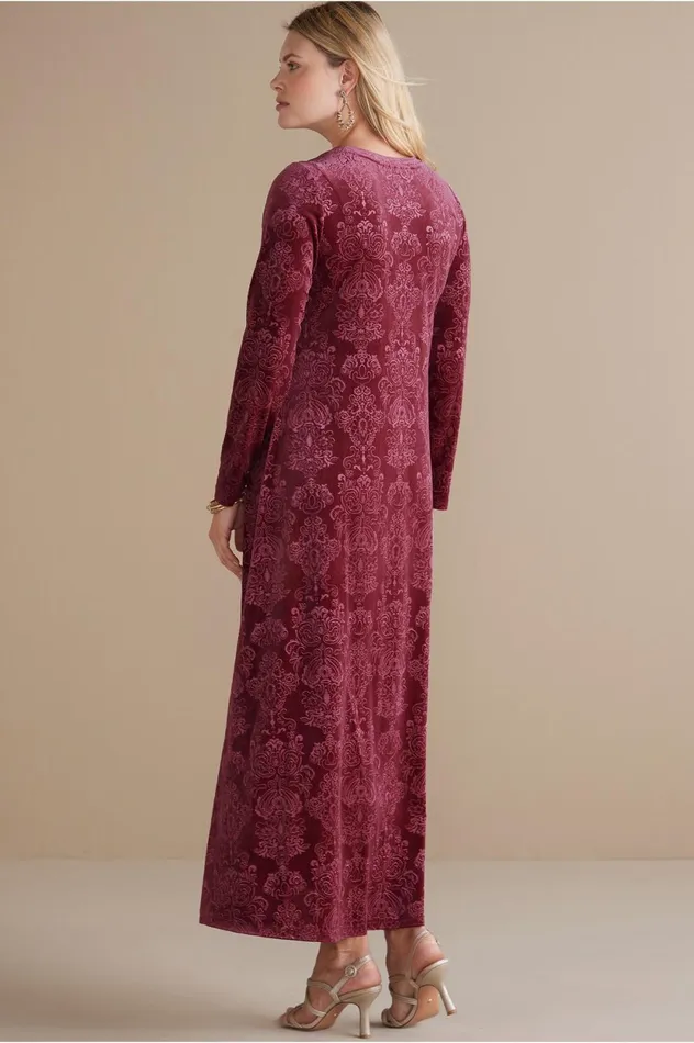 Soft Surroundings Santiago Embossed Velvet Dress Cabernet Tapestry Women Dresses Soft Surroundings Santiago Embossed Velvet Dress Cabernet Tapestry Women Dresses
