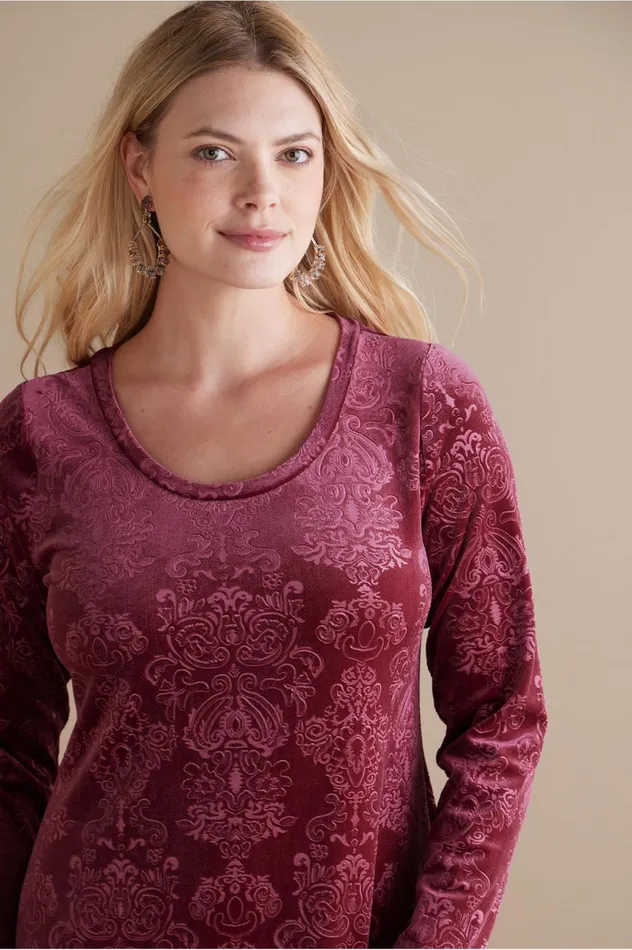 Soft Surroundings Santiago Embossed Velvet Dress Cabernet Tapestry Women Dresses Soft Surroundings Santiago Embossed Velvet Dress Cabernet Tapestry Women Dresses