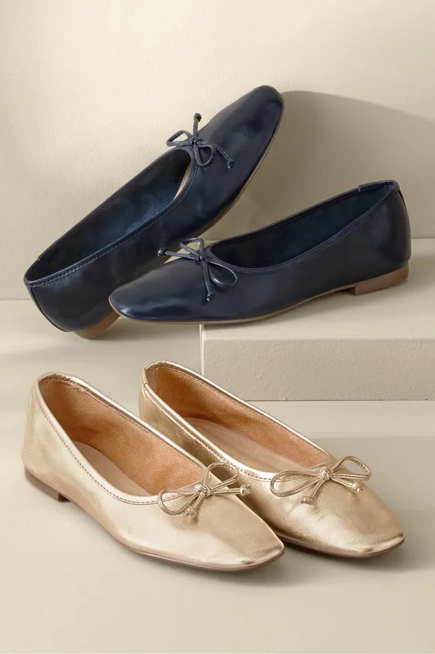 Soft Surroundings Schutz Arissa Bow Ballet Flat Navy Moon Women Shoes