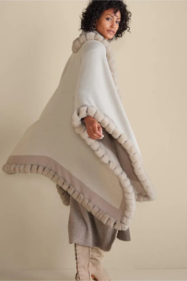 Soft Surroundings Tilda Faux Fur Trim Wrap Ecru Multi Women Scarves and Wraps Soft Surroundings Tilda Faux Fur Trim Wrap Ecru Multi Women Scarves and Wraps