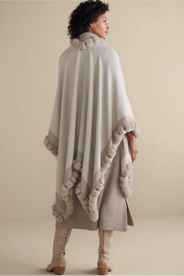 Soft Surroundings Tilda Faux Fur Trim Wrap Ecru Multi Women Scarves and Wraps Soft Surroundings Tilda Faux Fur Trim Wrap Ecru Multi Women Scarves and Wraps