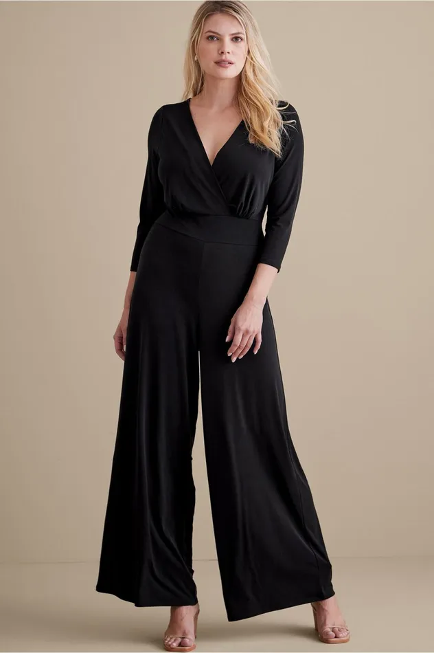 Soft Surroundings Women 34 Sleeve Penelope Jumpsuit Black Women Jumpsuits