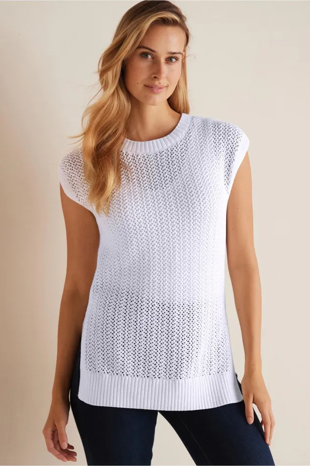 Soft Surroundings Women Amanda Pointelle Pullover White Women Tops