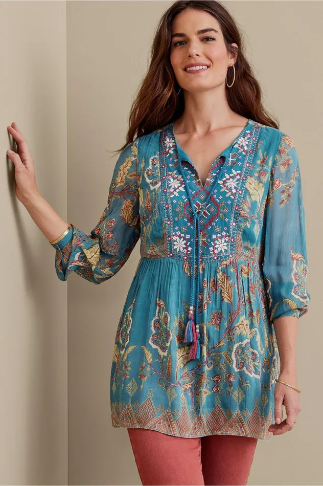 Soft Surroundings Women Mirapani Tunic Ayaletta Blue Women Tops