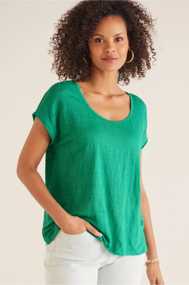 Soft Surroundings Women Relaxed Linen Tee White Women Tops