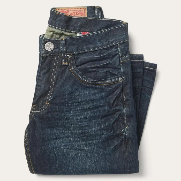 Stetson Boot Cut Men 1312 Fit Jeans With A Pieced Back Pocket Blue