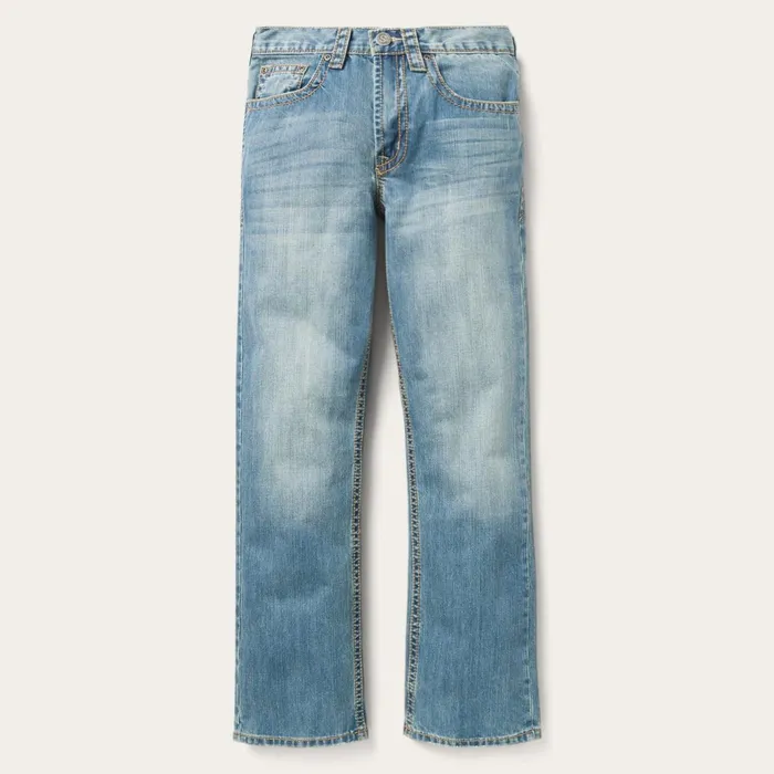 Stetson Boot Cut Men 1520 Fit Light Wash Jeans With Tacking Blue