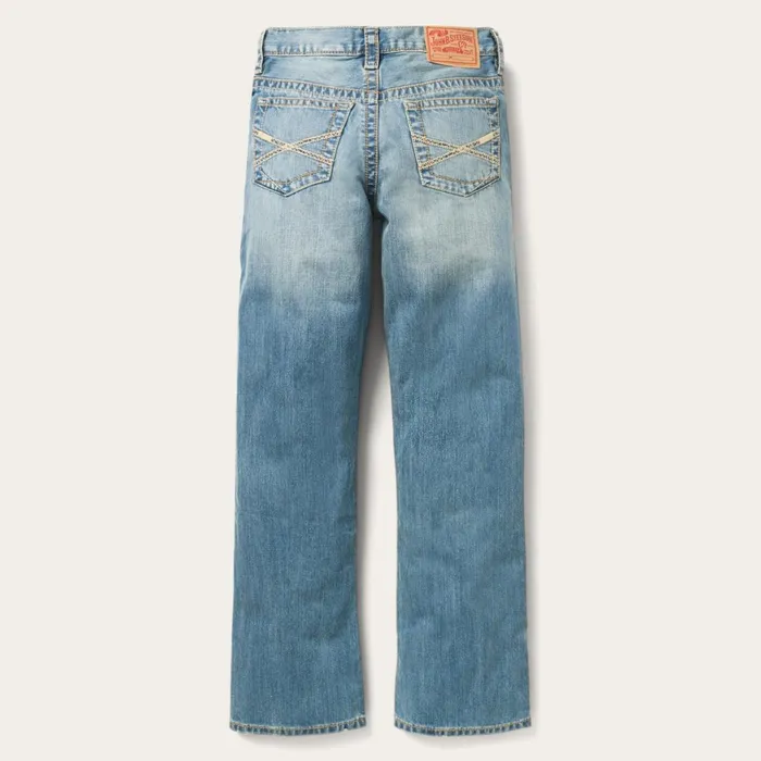 Stetson Boot Cut Men 1520 Fit Light Wash Jeans With Tacking Blue