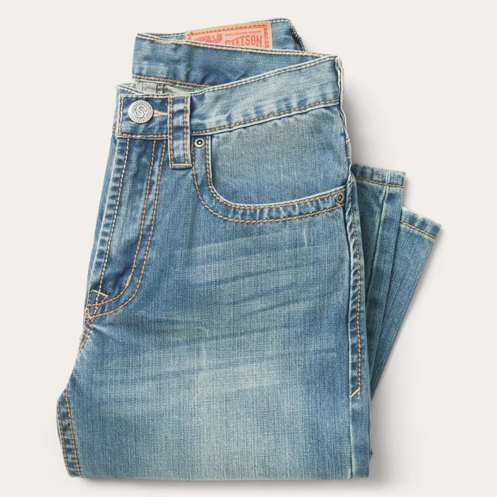 Stetson Boot Cut Men 1520 Fit Light Wash Jeans With Tacking Blue