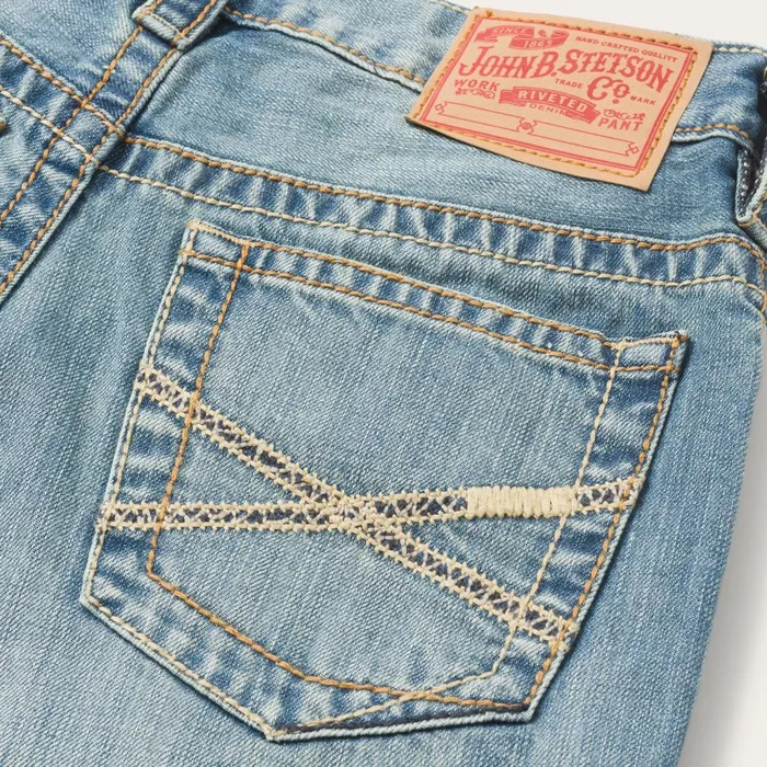 Stetson Boot Cut Men 1520 Fit Light Wash Jeans With Tacking Blue