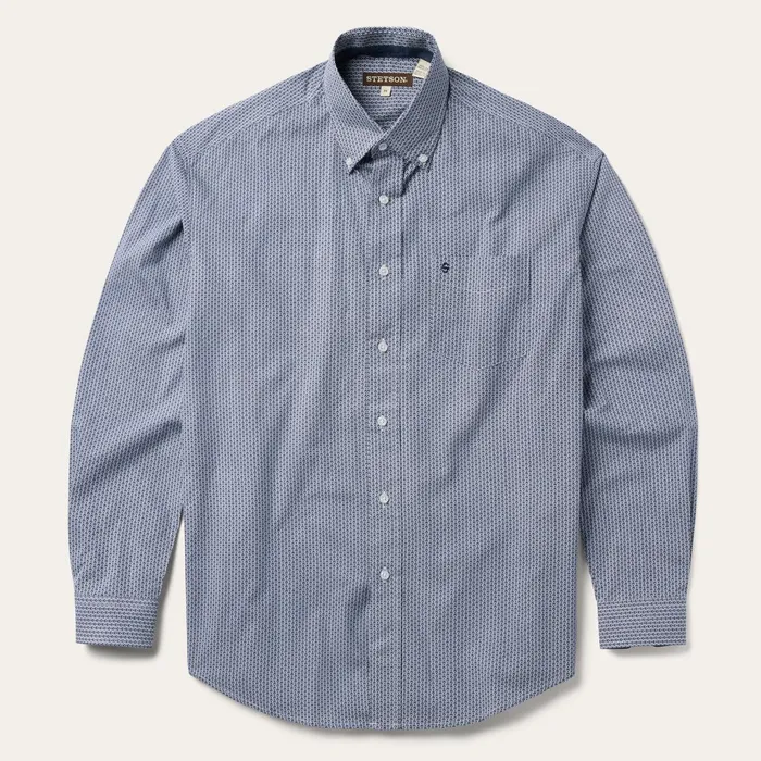 Stetson Classic Cut Men Blue Deco Geo Print Button Front Shirt Blue