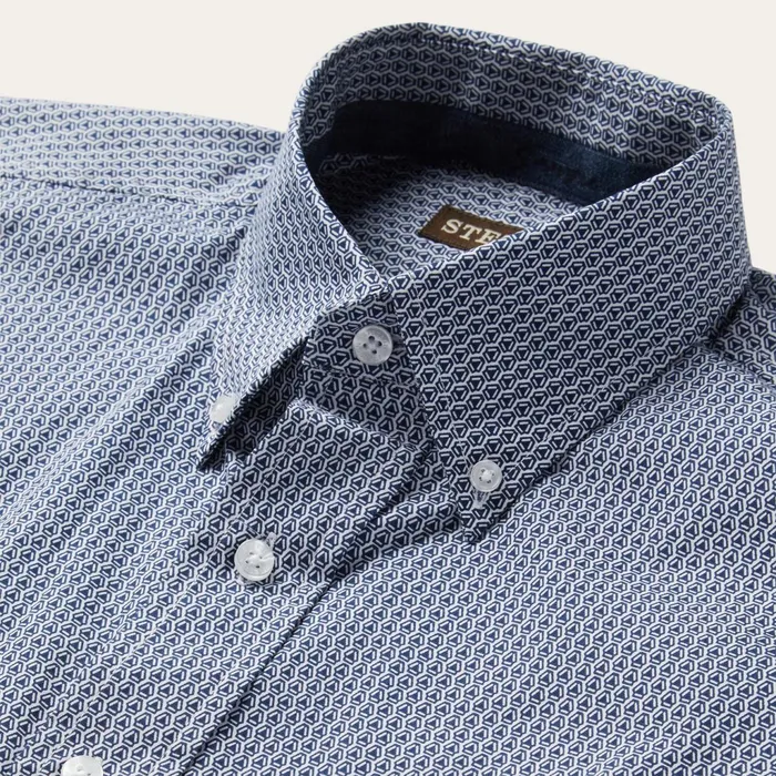Stetson Classic Cut Men Blue Deco Geo Print Button Front Shirt Blue