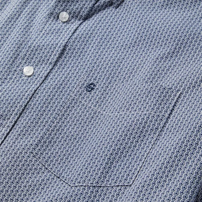Stetson Classic Cut Men Blue Deco Geo Print Button Front Shirt Blue