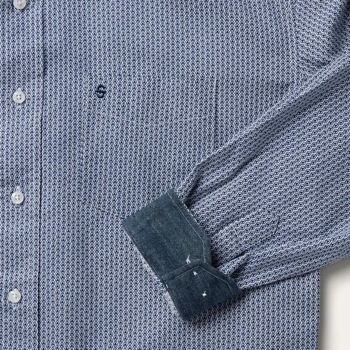 Stetson Classic Cut Men Blue Deco Geo Print Button Front Shirt Blue