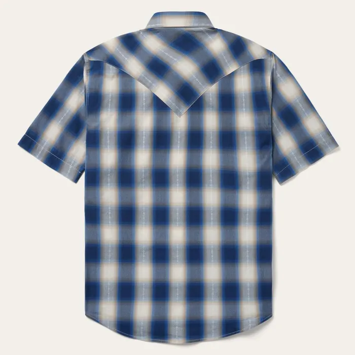 Stetson Classic Cut Men Blue Ombre Plaid Short Sleeve Western Shirt Blue