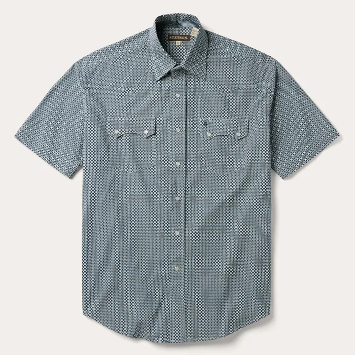 Stetson Classic Cut Men Circle Diamond Print Short Sleeve Western Shirt Green
