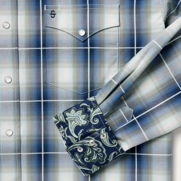 Stetson Classic Cut Men Crystal Plaid Western Shirt Blue