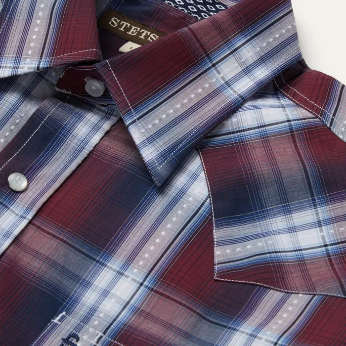 Stetson Classic Cut Men Good Luck Plaid Western Shirt Wine