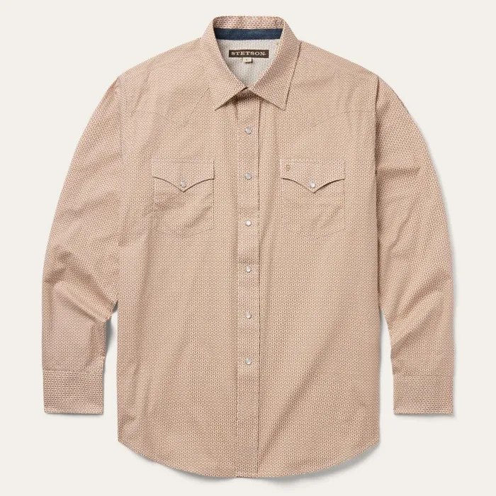 Stetson Classic Cut Men Orange Diamond Print Western Shirt Orange