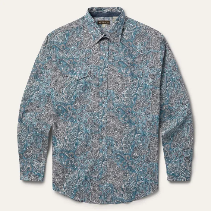 Stetson Classic Cut Men Paisley Western Shirt Green
