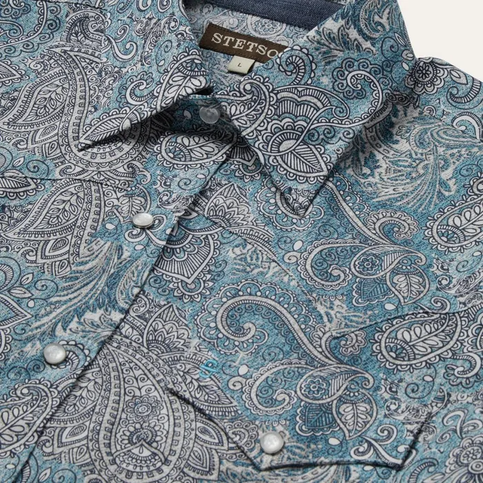 Stetson Classic Cut Men Paisley Western Shirt Green