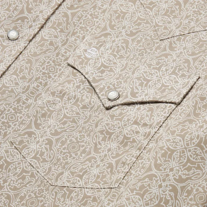 Stetson Classic Cut Men Sand Medallion Print Western Shirt Brown