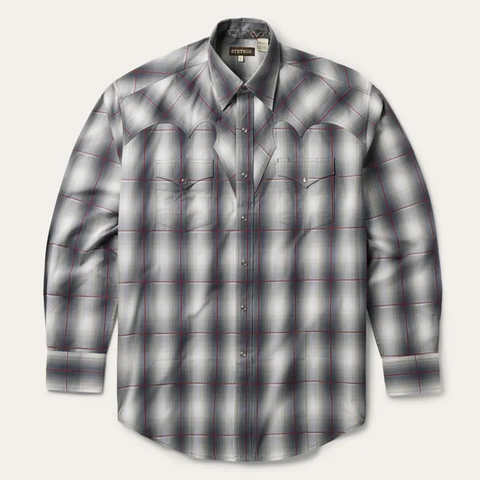 Stetson Classic Cut Men Smoke Ombre Western Shirt Grey