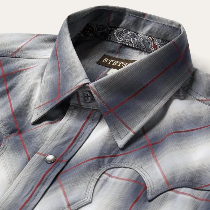 Stetson Classic Cut Men Smoke Ombre Western Shirt Grey
