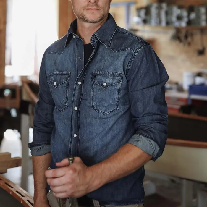 Stetson Denim Shirts Men Medium Blue Denim Shirt Blue