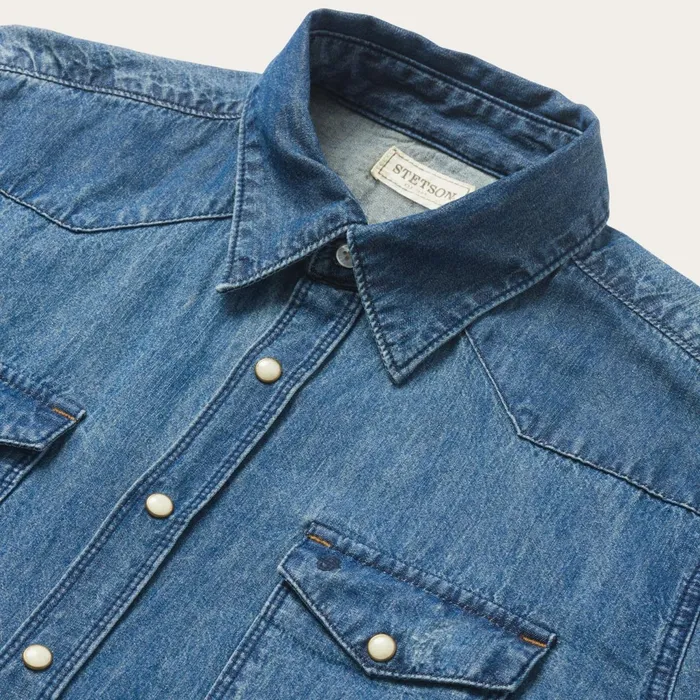 Stetson Denim Shirts Men Medium Blue Denim Shirt Blue