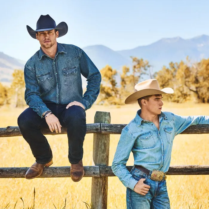 Stetson Denim Shirts Men Turquoise Snap Western Denim Shirt Blue
