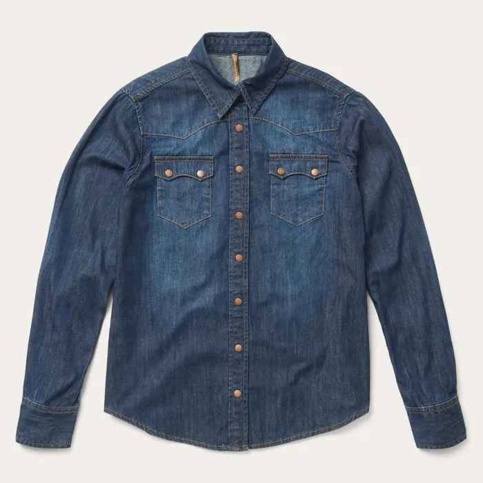 Stetson Denim Shirts Women Dark Denim Snap Front Shirt Blue