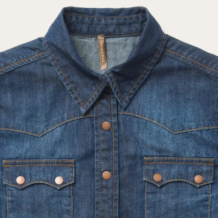Stetson Denim Shirts Women Dark Denim Snap Front Shirt Blue