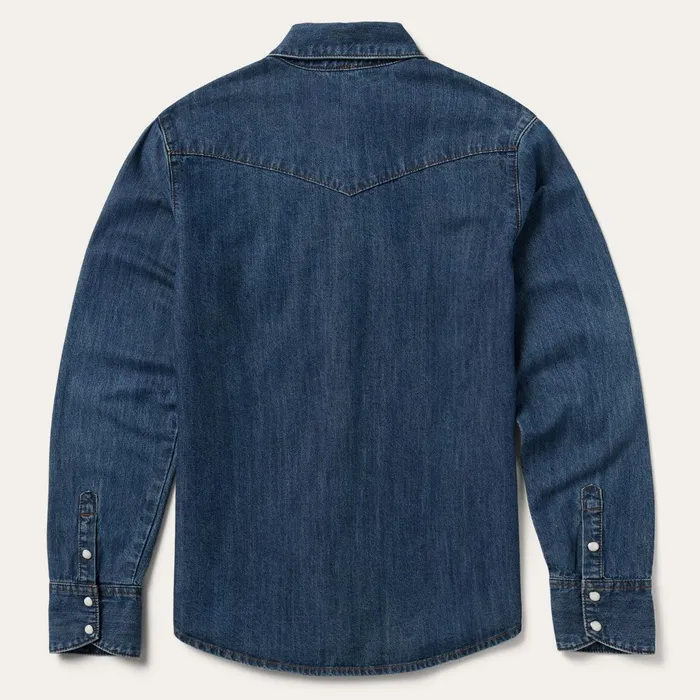 Stetson Denim Shirts Women Dark Denim Snap Western Shirt Blue
