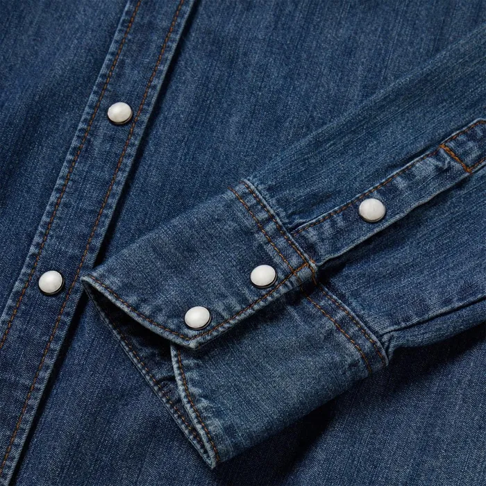Stetson Denim Shirts Women Dark Denim Snap Western Shirt Blue