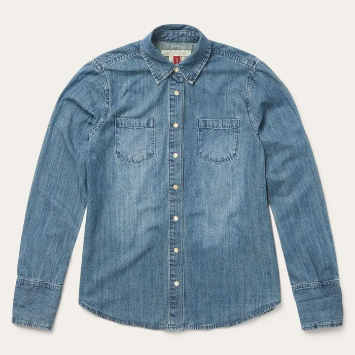 Stetson Denim Shirts Women Denim Snap Front Western Shirt Blue