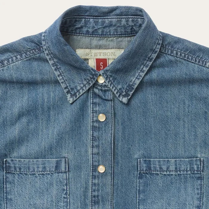 Stetson Denim Shirts Women Denim Snap Front Western Shirt Blue