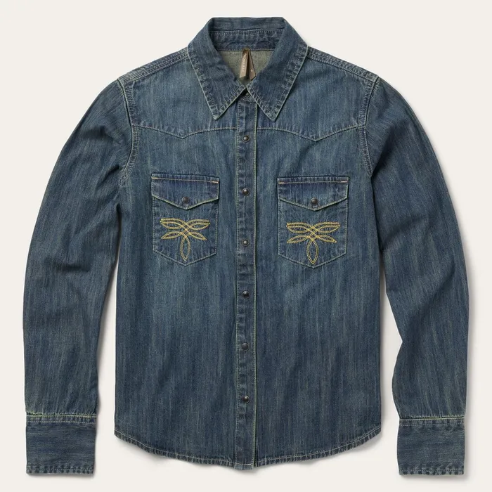 Stetson Denim Shirts Women Dirty Denim Boyfriend Fit Shirt Blue