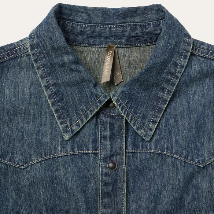 Stetson Denim Shirts Women Dirty Denim Boyfriend Fit Shirt Blue