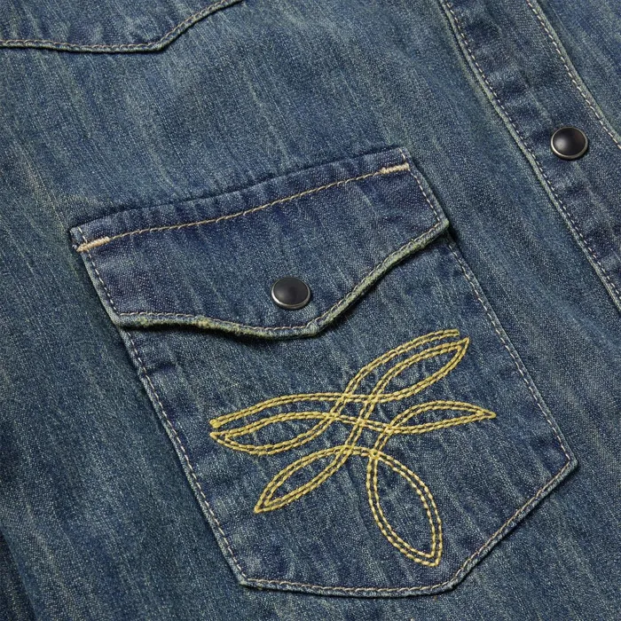 Stetson Denim Shirts Women Dirty Denim Boyfriend Fit Shirt Blue