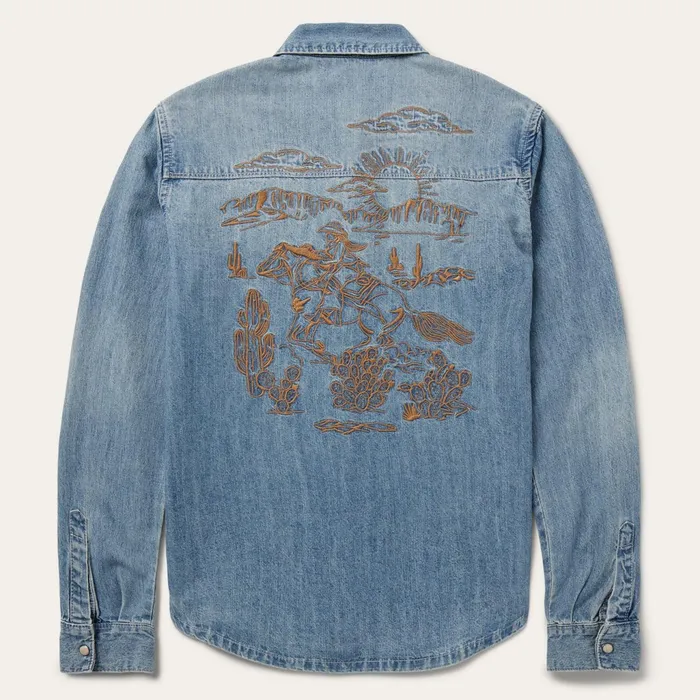 Stetson Denim Shirts Women Embroidered Light Denim Shirt Blue