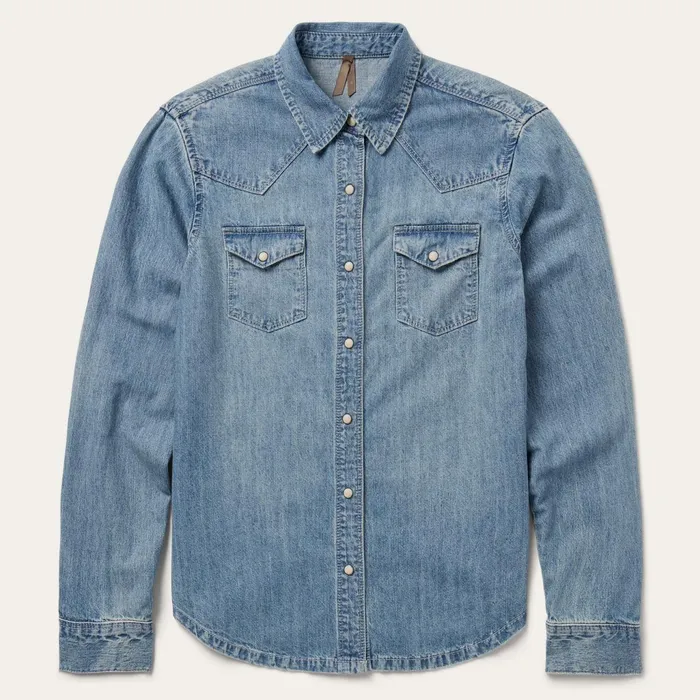 Stetson Denim Shirts Women Embroidered Light Denim Shirt Blue