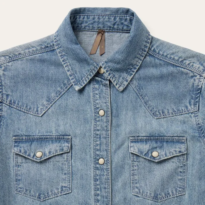 Stetson Denim Shirts Women Embroidered Light Denim Shirt Blue