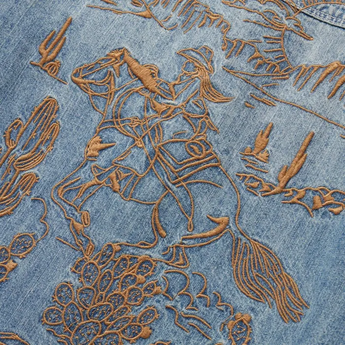 Stetson Denim Shirts Women Embroidered Light Denim Shirt Blue