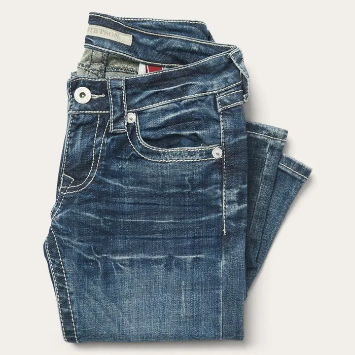 Stetson Denim Women 816 Fit Jeans With White quotSquot Back Pocket Blue