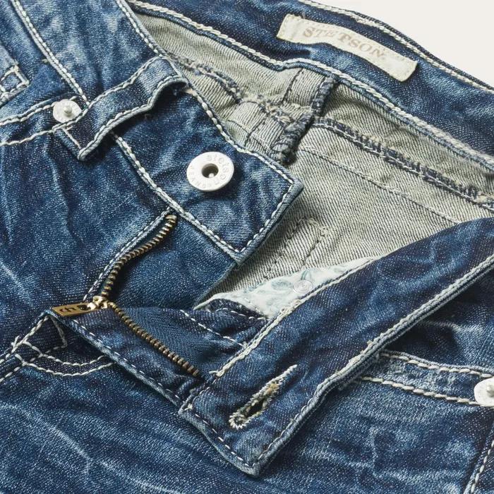 Stetson Denim Women 816 Fit Jeans With White quotSquot Back Pocket Blue